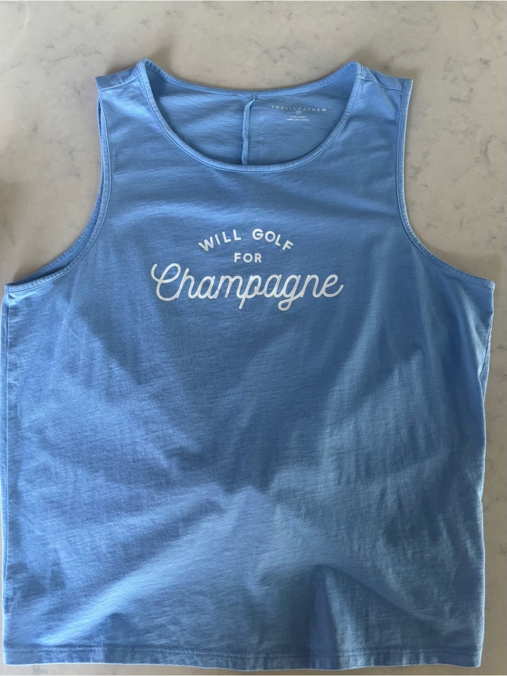 Travis Mathew Light Blue 'Will Golf for Champagne' Tank